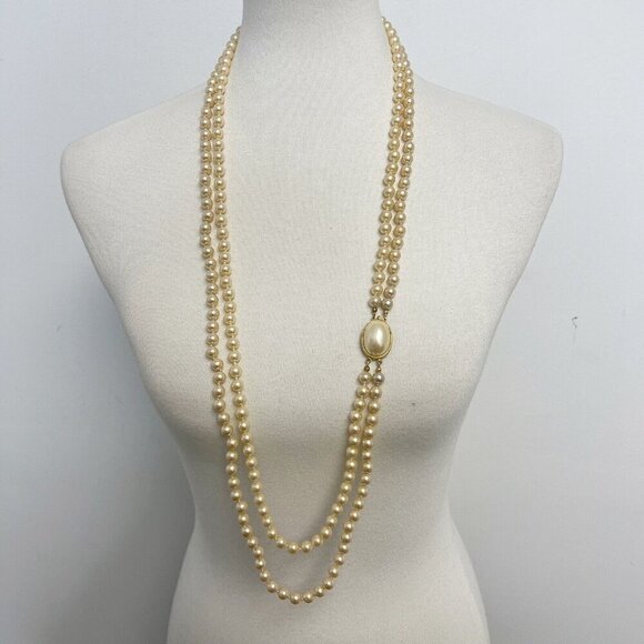 Vintage Cream Faux Pearl Double Strand Beaded Necklace - Picture 6 of 13